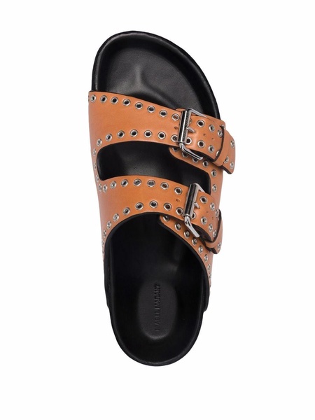 eyelet-embellished leather sliders