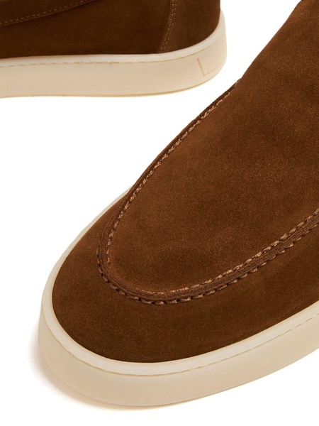 almond-toe suede loaders