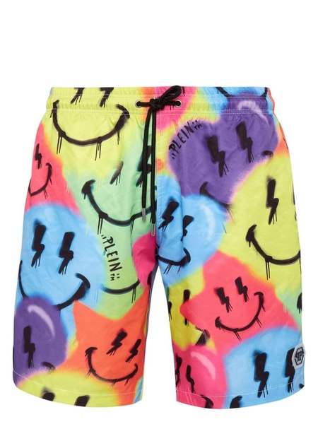 smiley face-print swim trunks