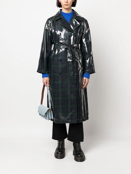 tartan-print trench coat