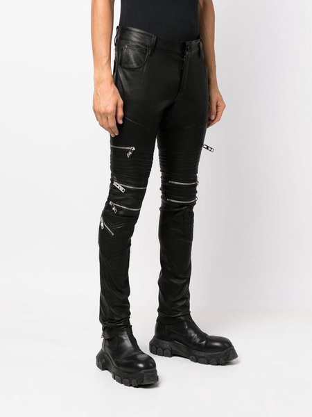 zippered leather biker trousers