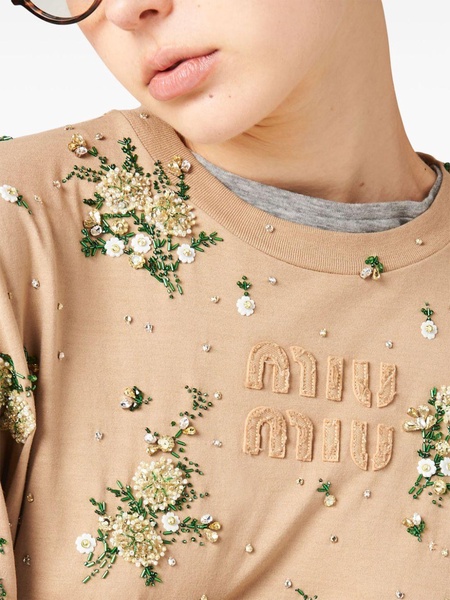 floral-appliqué cotton T-shirt