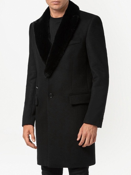 faux-fur trim single-breasted coat