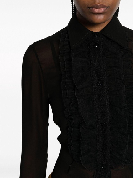 ruffled-detail sheer-sleeve shirt