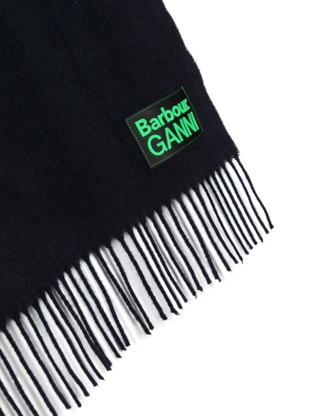 x Ganni logo-patch wool scarf