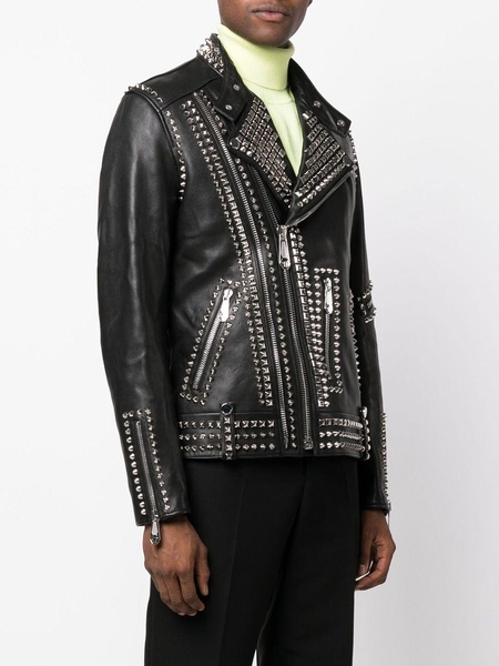 Rockstud-embellished leather biker jacket 