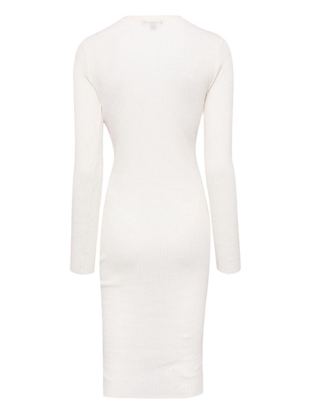 long-sleeve ribbed-knit midi dress