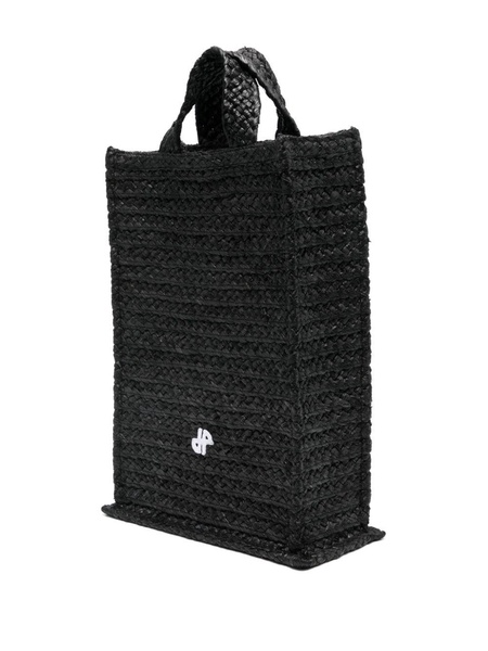 Vertical JP raffia tote bag