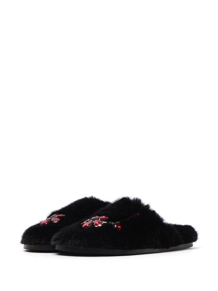 crystal-embellished faux-fur slipers