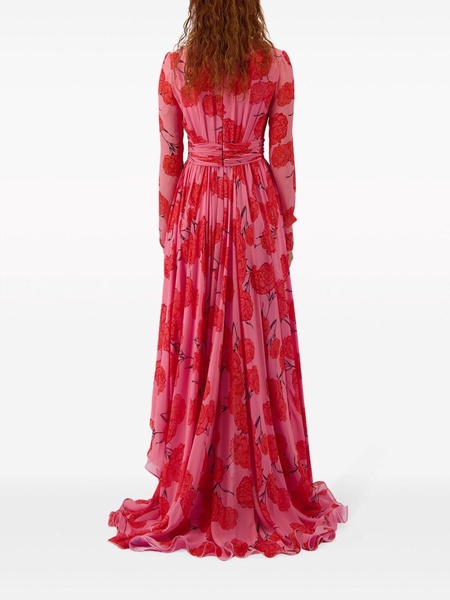 floral-print silk-georgette gown