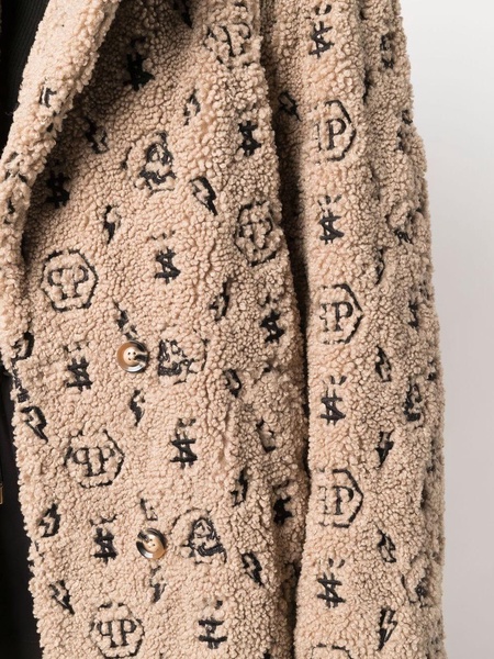 embroidered monogram faux-shearling coat 