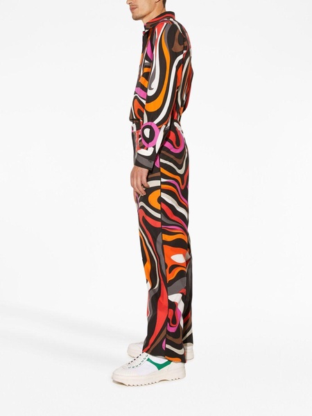 wave-print silk high-waist trousers 