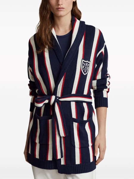 badge-appliqué striped cardigan