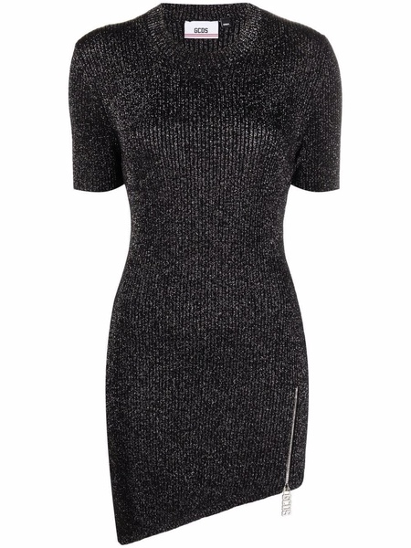 zip-charm lurex knitted mini dress