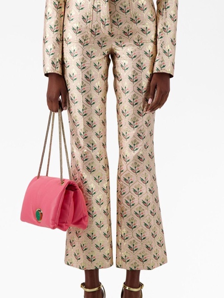 floral-jacquard cropped flared trousers