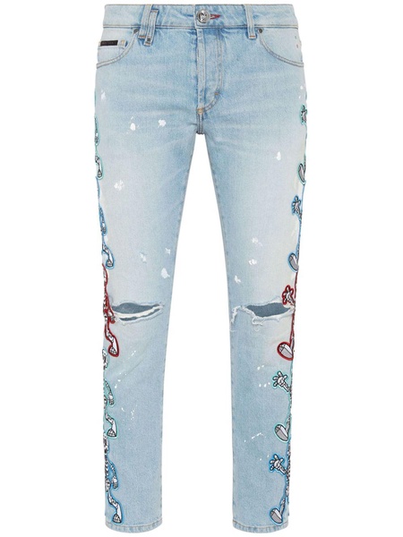 Skully Gang low-rise skinny jeans