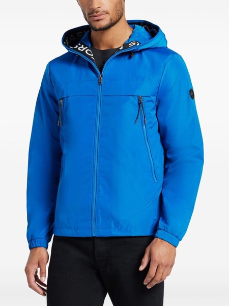 zip-up hooded windbreaker