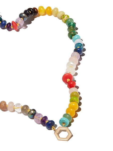 18kt yellow gold rainbow gemstone beaded necklace