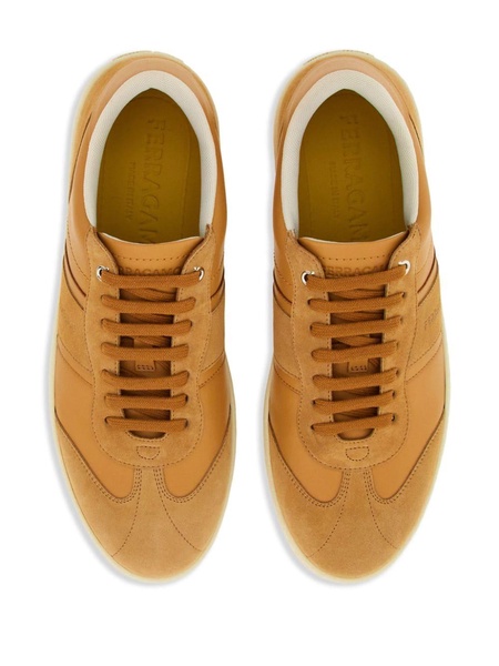 panelled lace-up leather sneakers