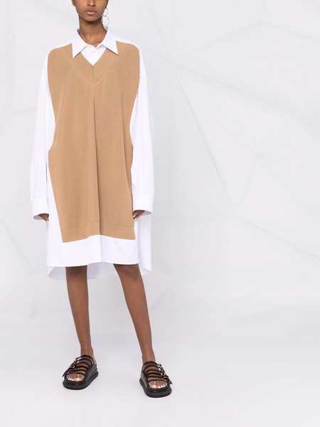 Spliced knit-detail shirtdress