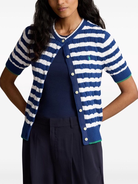 Striped cable-knit cotton cardigan