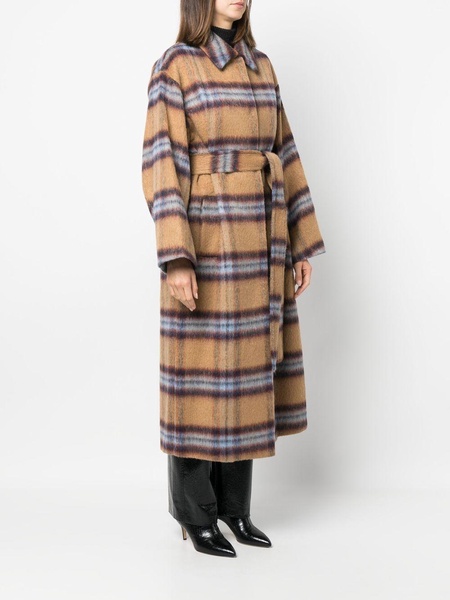 plaid-check print belted coat