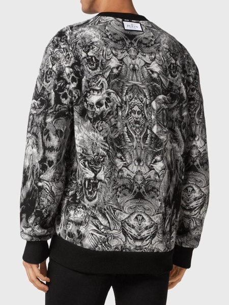 Tattoo-jacquard crew-neck jumper