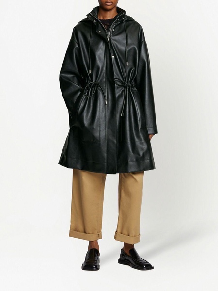 hooded faux leather parka