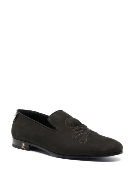 skull-embroidered suede loafers