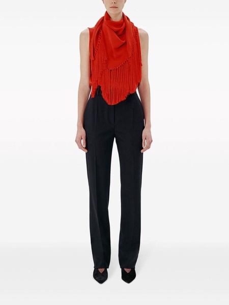 fringed scarf-neck blouse