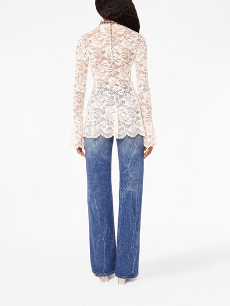 floral-lace pleated blouse