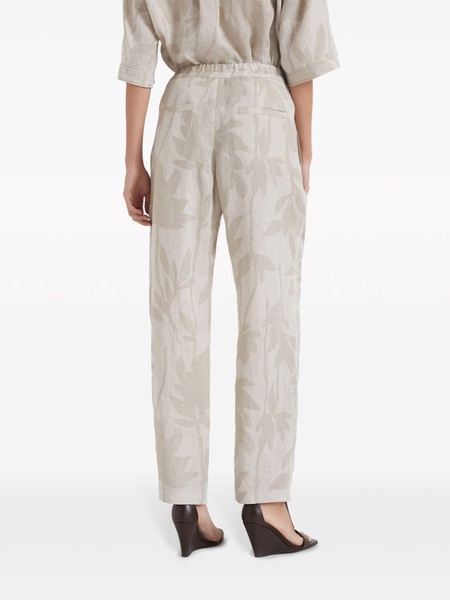 floral-jacquard linen tapered trousers