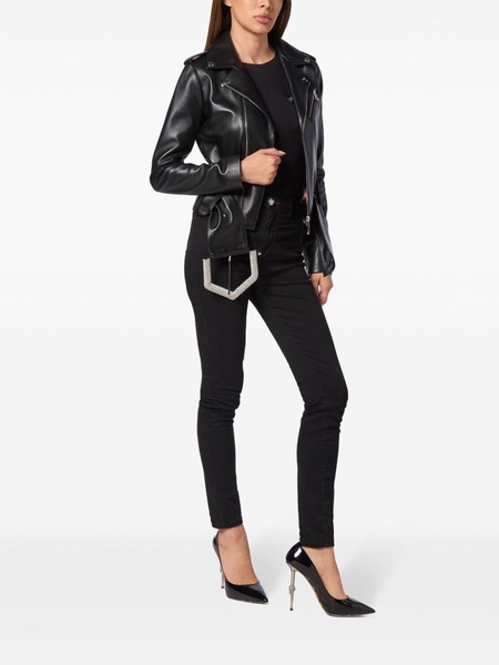 buckled faux-leather biker jacket