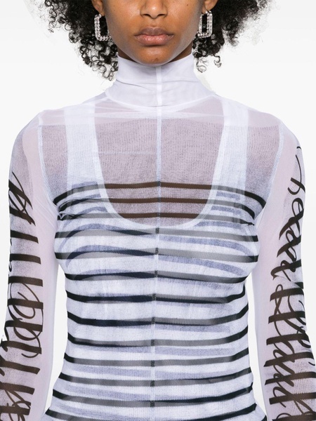 mesh-design striped T-shirt