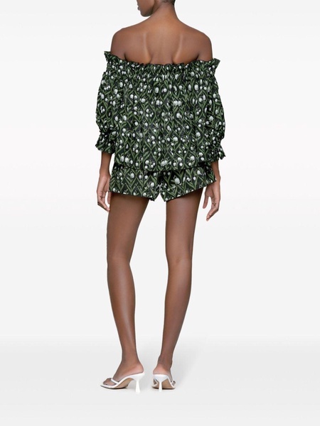 floral-embroidery high-waist shorts 