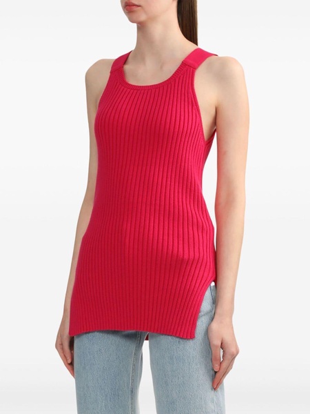 side-slit ribbed-knit tank top