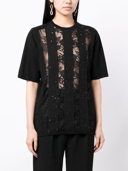 lace-detailing round-neck T-shirt 