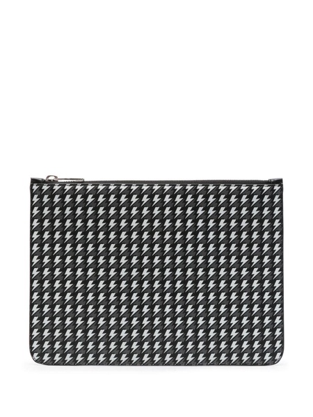 Thunderbolt-pattern leather clutch bag