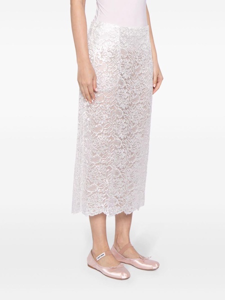 laminated lace midi skirt