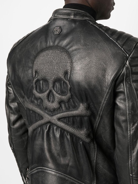 skull bones metallic leather jacket