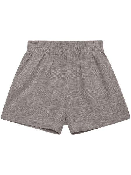 check-print linen shorts