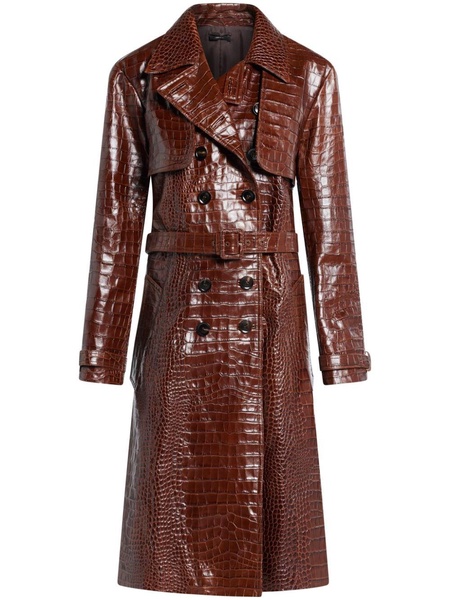 crocodile-effect leather trench coat