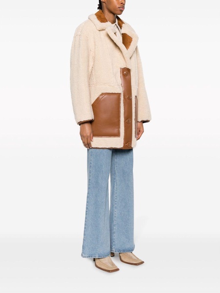 single-breasted faux-shearling coat