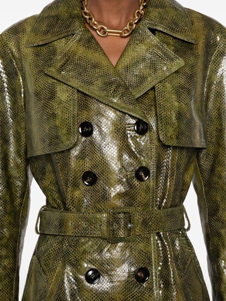 printed leather trench coat