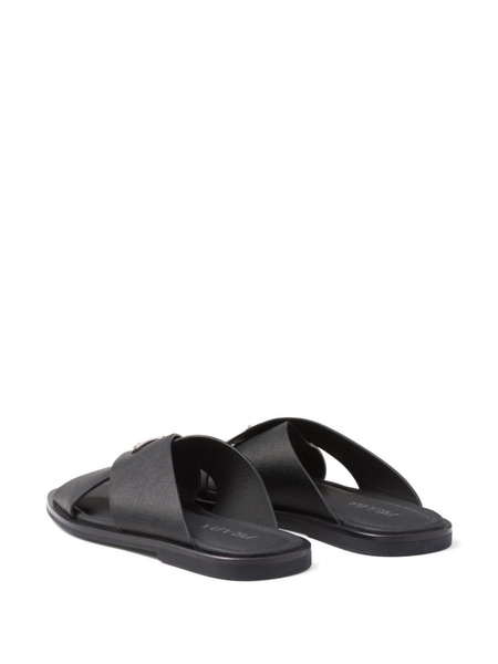 Crisscross logo-triangle leather sandals