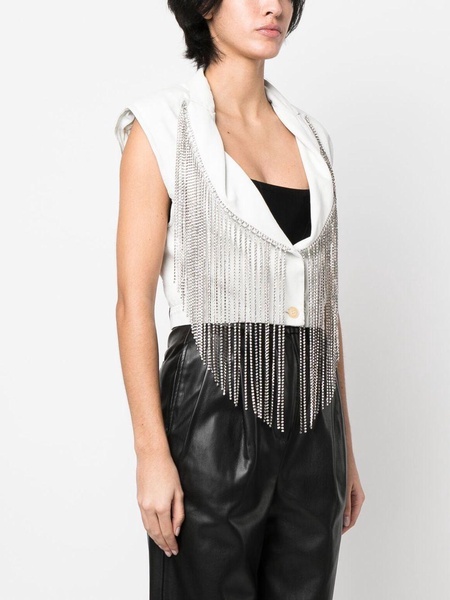 crystal-fringe sleeveless cotton jacket