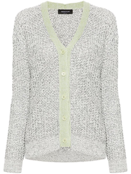 contrasting-trim open-knit cardigan