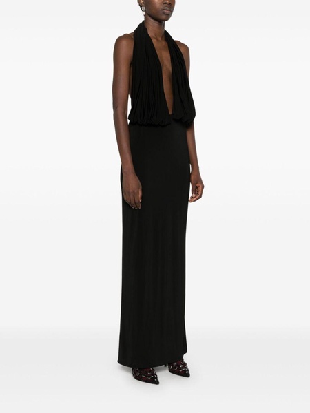 Black Plunge Draped Maxi Dress