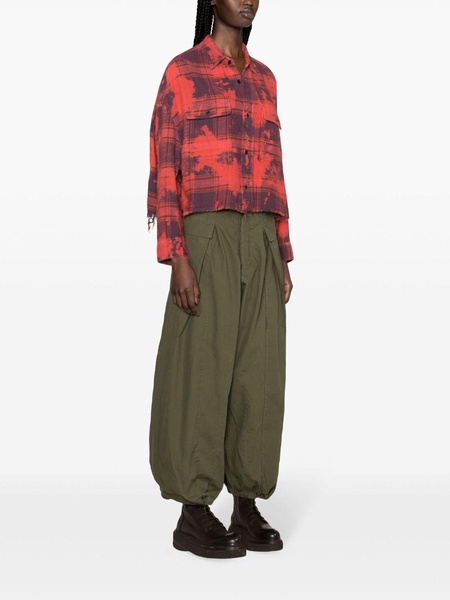 plaid-check cropped shirt