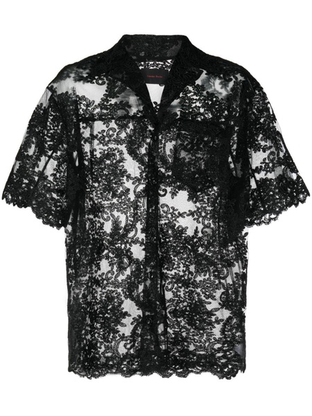 lace-detailed short-sleeve shirt